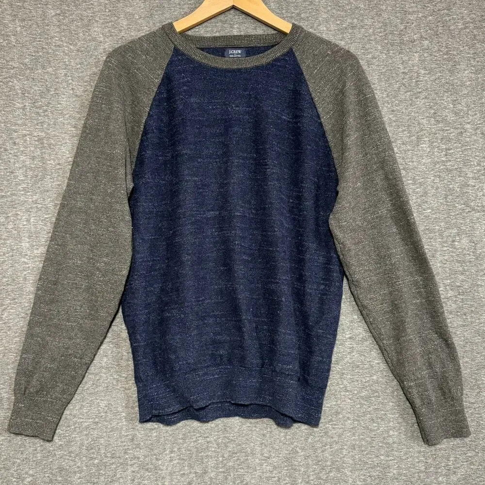 J.CREW Men’s Large Cotton Raglan Sweater Baseball‎ Crewneck Preppy Casual